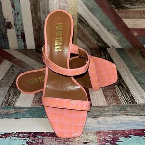 Paris Texas Embossed Leather Two Strap Heels Pink/Orange EUC SZ 6
